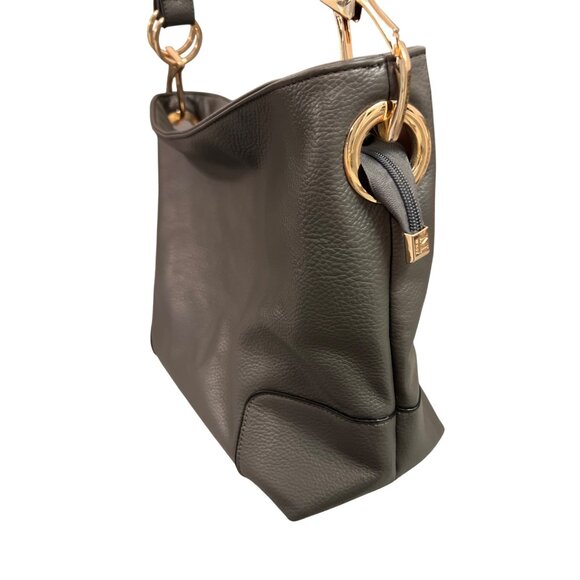 Montana West Select Gray Pebbled Leather Shoulder Bag Purse Gold Tone Hardware - Picture 4 of 9